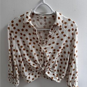 Polka Dot Twist Front Blouse